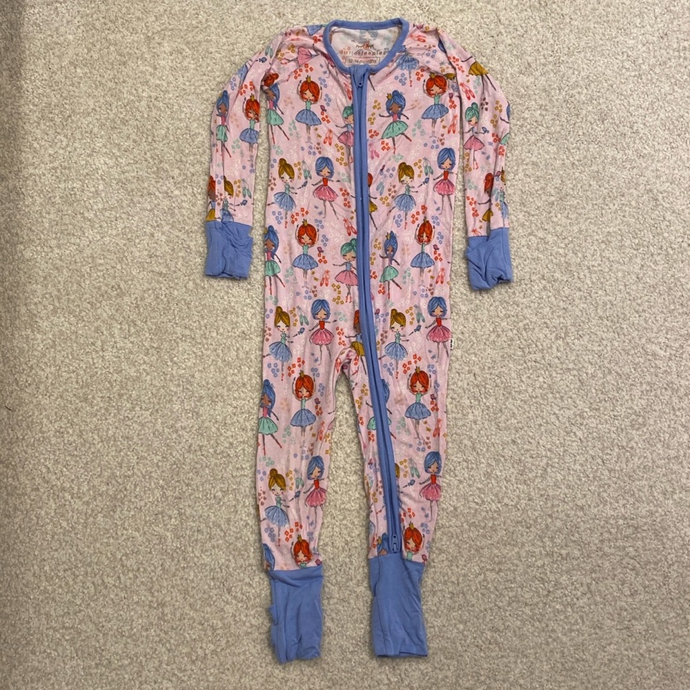Little Sleepies 12-18 month zip-up ballerina pajamas